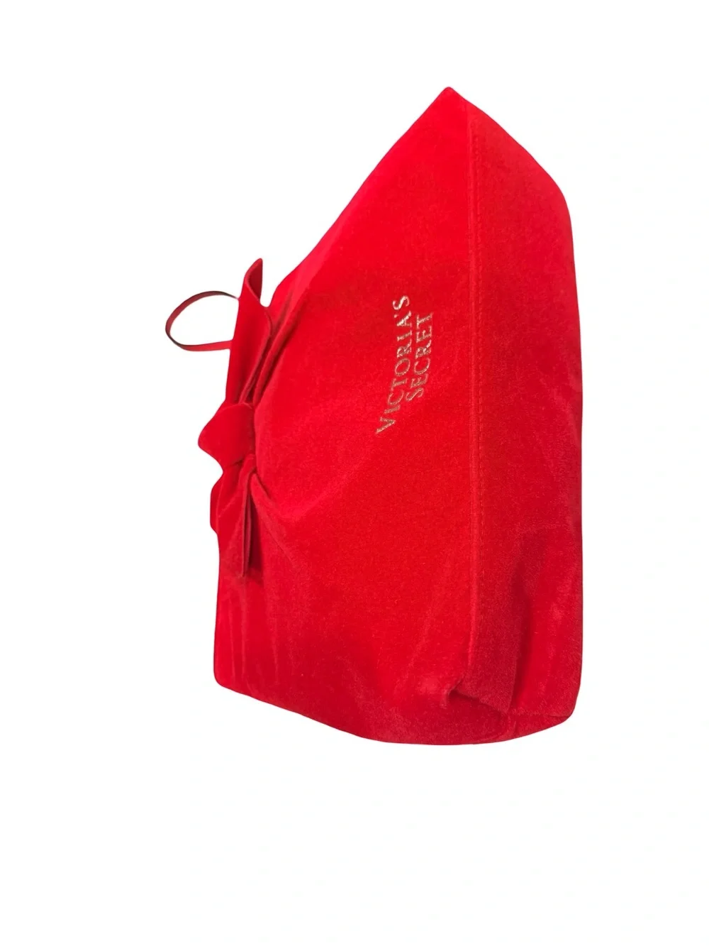 Victoria’s Secret Red Velvet Bow Wristlet Clutch Cosmetic Bag Gold Logo